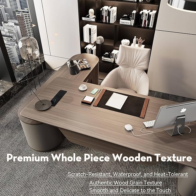 SAINTCY Large Executive Office Desk with File Cabinet, 94.5 Inch Sit & Stand L Shaped Executive Desk, Adjustable Luxury Office Desks for Boss, Business Owners, Managers and Supervisors Return Right