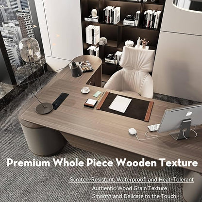 SAINTCY Large Executive Office Desk with File Cabinet, 94.5 Inch Sit & Stand L Shaped Executive Desk, Adjustable Luxury Office Desks for Boss, Business Owners, Managers and Supervisors Return Right