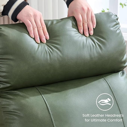 Swivel Rocker Recliner, Faux Leather Rocking Recliner Chair with Manual Adjustable Footrest, Reclining Chair Nursery Glider Recliners for Small Spaces, Living Room, Dark Green