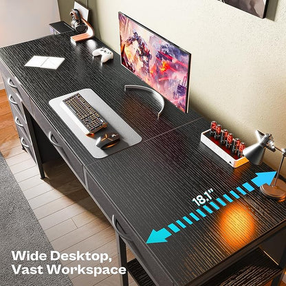 Huuger Computer Desk with 6 Drawers, 63 Inch Office Desk with Shelves, Reversible Gaming Desk, Corner Desk with Storage, for Home Office, Study, Living Room, Black