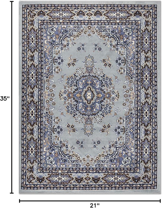 Home Dynamix Premium Sakarya Traditional Medallion Border Area Rug, Silver, 21"x35" Rectangle