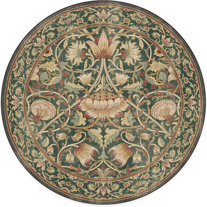 RUGGABLE x Morris & Co Machine Washable Area Rug– Lodden Soft Evergreen & Gold 6 ft Round, Stain-Resistant, Non-Slip–Medium Rug for Living Room, Bedroom, Hallway, Entryway & Office–with Cushioned Pad