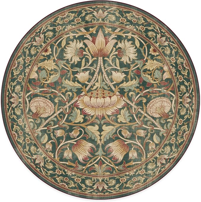 RUGGABLE x Morris & Co Machine Washable Area Rug– Lodden Soft Evergreen & Gold 6 ft Round, Stain-Resistant, Non-Slip–Medium Rugs for Living Room, Bedroom, Hallway, Entryway & Office–with Standard Pad