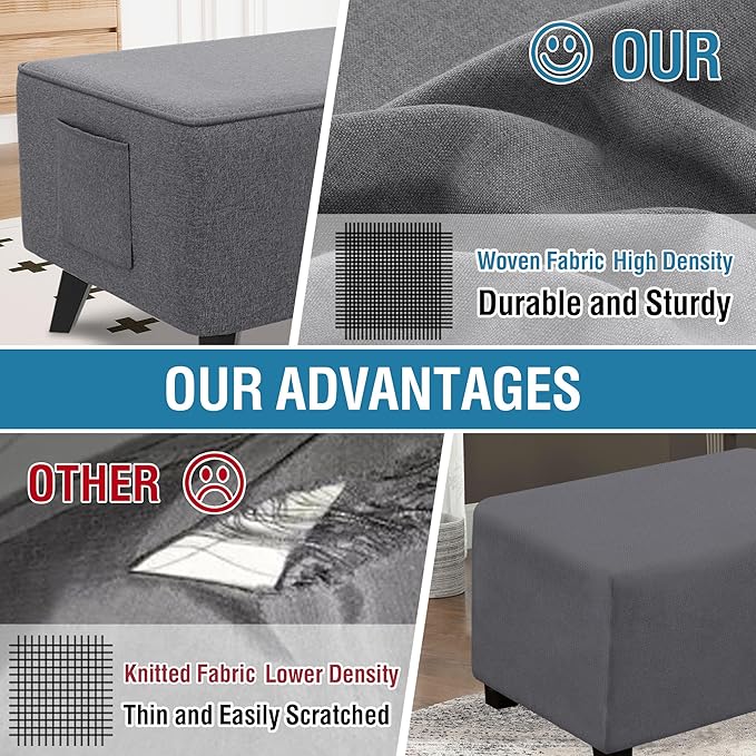H.VERSAILTEX Ottoman Cover Slipcover Rectangle Fit Length 49"-50" Footrest Sofa Slipcovers Stool Cover Footstool Protector Covers Feature Thick Durable Linen Look Fabric Washable - Heather Grey