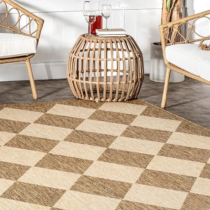 Nuloom Outdoor Performance Collection Sabina Brown/Ivory, 8' Square, Soft and Cozy, High Traffic, Stain Resistant, Easy Clean, Durable Area Rug for Indoor/Outdoor Patio, Deck, Porch, Garden, Courtyard