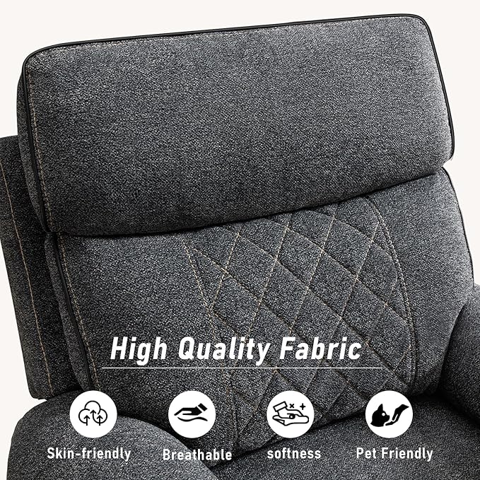 Electric Recliner Chair, Soft Fabric Power Recliners with Metal Cup Holders, Single Overstuffed Heavy Duty Reclining Sofa Chairs for Living Room Bedroom, Dark Grey