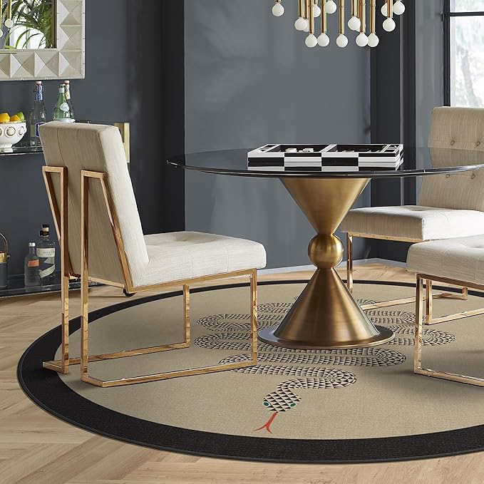 RUGGABLE x Jonathan Adler Machine Washable Modern Area Rug – Venom Neutral 6 ft Round, Stain-Resistant, Non-Slip – Medium Rugs for Living Room, Bedroom, Hallway, Entryway & Office–with Standard Pad