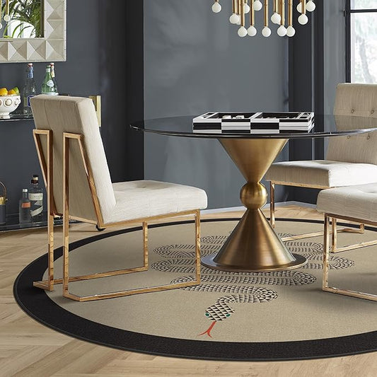 RUGGABLE x Jonathan Adler Machine Washable Modern Area Rug – Venom Neutral 6 ft Round, Stain-Resistant, Non-Slip – Medium Rugs for Living Room, Bedroom, Hallway, Entryway & Office–with Standard Pad