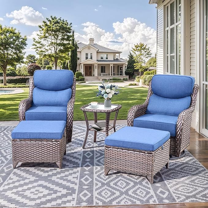 HUMMUH Outdoor Patio Wicker Swivel Rocker Chairs Set of 2 with 6-Inch Thick Cushion High Back Wicker Conversation Set for Porch Balcony Deck