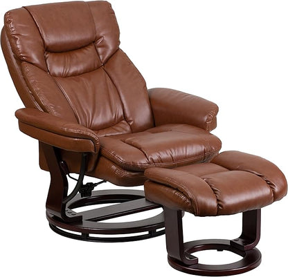 Flash Furniture Allie LeatherSoft Upholstered Recliner with Footrest, Arms, and Headrest, Padded Swivel Recliner Chair and Ottoman Set, Brown Vintage