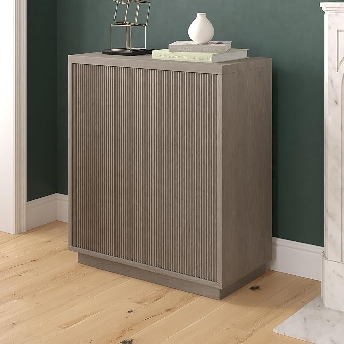 Henn&Hart 28" Fluted Wooden Accent Cabinet, Modern Ribbed Sideboard Buffet Cabinet with 2 Doors and an Adjustable Shelf for Living Room, Dining Room, Bedroom or Entryway, Antiqued Gray Oak