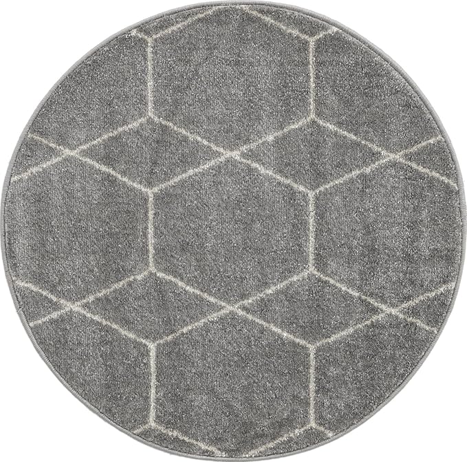Unique Loom Trellis Frieze Collection Area Rug - Geometric (3' Round, Light Gray/ Ivory)