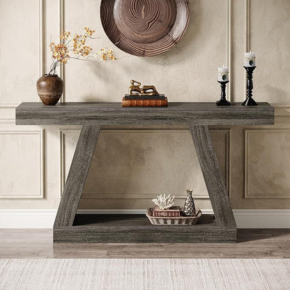 Tribesigns Farmhouse Console Table, 55-Inch Rustic Sofa Table with Storage, Industrial Wooden Entryway Table for Hallway, Living Room, Gray