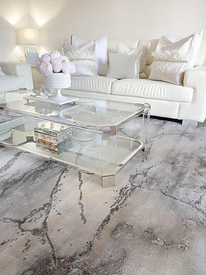 SAFAVIEH Craft Collection Area Rug - 5'3" Square, Grey & Silver, Modern Abstract Design, Non-Shedding & Easy Care, Ideal for High Traffic Areas in Living Room, Bedroom (CFT877G)