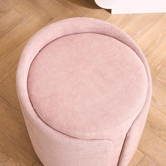 Swivel Vanity Stool with Back Comfy Vanity Chair with Gold Base Modern Round Stool for Makeup Vanity Ottoman Foot Rest for Bedroom livingroom (Pink)