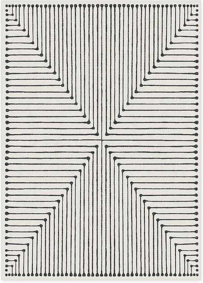 RUGGABLE x Jonathan Adler Machine Washable Modern Area Rug– Inkdrop Black & Ivory 10x14, Stain-Resistant, Non-Slip – Large Rugs for Living Room, Bedroom, Hallway, Entryway & Office–with Cushioned Pad