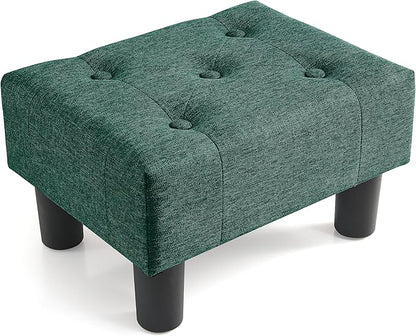 Poofzy Small Foot Stool Ottoman, Linen Ottoman Foot Rest with Legs, Rectangle Foot Rest for Couch, Footstools and Ottomans Small for Living Room and Entryway (Green)