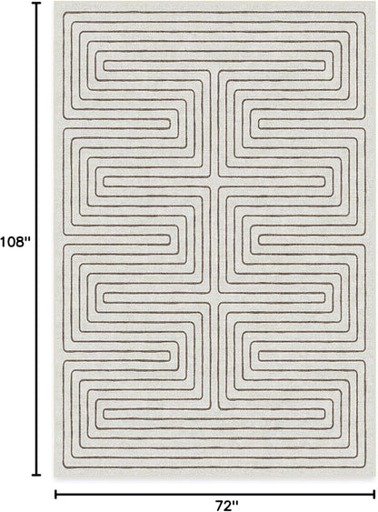 RUGGABLE x Jonathan Adler Machine Washable Modern Area Rug – Labyrinth Camel/Ivory 6x9, Stain-Resistant, Non-Slip – Medium Rugs for Living Room, Bedroom, Hallway, Entryway & Office–with Cushioned Pad