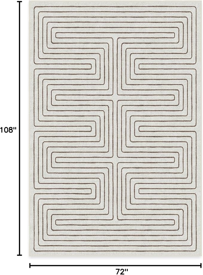 RUGGABLE x Jonathan Adler Machine Washable Modern Area Rug – Labyrinth Camel/Ivory 6x9, Stain-Resistant, Non-Slip – Medium Rugs for Living Room, Bedroom, Hallway, Entryway & Office–with Standard Pad