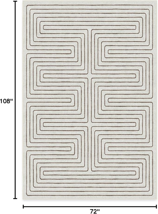 RUGGABLE x Jonathan Adler Machine Washable Modern Area Rug – Labyrinth Camel/Ivory 6x9, Stain-Resistant, Non-Slip – Medium Rugs for Living Room, Bedroom, Hallway, Entryway & Office–with Standard Pad
