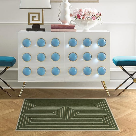 RUGGABLE x Jonathan Adler Machine Washable Modern Area Rug – Labyrinth Fern Green 2x3, Stain-Resistant, Non-Slip – Small Rugs for Living Room, Bedroom, Hallway, Entryway & Bathroom–with Cushioned Pad