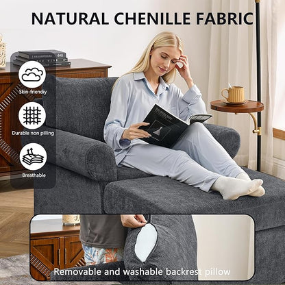 35.82" Accent Chair with Ottoman Upholstered Living Room Chairs for Reading Chair with Chaise Lounge Chairs Indoor, Comfortable Armchair for Bedroom (Gray, 35.82")