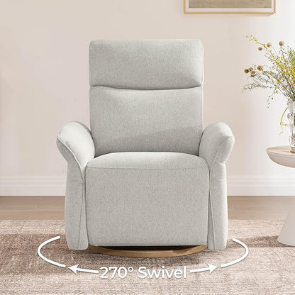 CHITA Power Recliner Chair, Electric Triple-Motor Swivel Glider Nursery Rocking Chair with Adjustable Power Headrest and Lumbar Support, Solid Wood Base, Crockery Grey