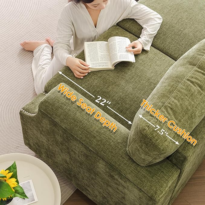 85" Sectional Couches with Storage Ottoman,L Shaped Couch with Armrest Organizer,3-Seater Sofa,Thick Cushions,Small Sofas for Living Room,Bedroom,Apartment,Chenille,Green