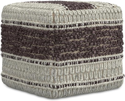 SIMPLIHOME Grady Contemporary Square Pouf in Magenta and Natural Handloom Woven for The Living Room, Bedroom and Kids Room