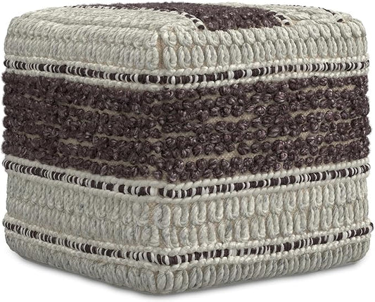 SIMPLIHOME Grady Contemporary Square Pouf in Magenta and Natural Handloom Woven for The Living Room, Bedroom and Kids Room