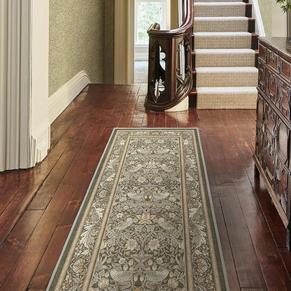 RUGGABLE x Morris & Co Washable Area Rug– Strawberry Thief Stone Gold 3x5, Stain-Resistant, Non-Slip–Small Machine Washable Rugs for Living Room, Bedroom, Hallway, Entryway & Office–with Standard Pad