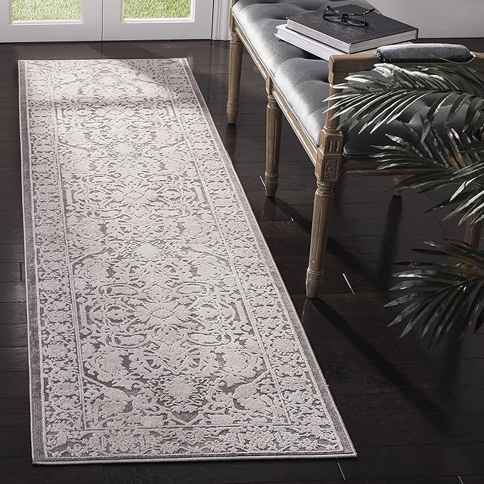 SAFAVIEH Reflection Collection Runner Rug - 2'3" x 12', Dark Grey & Cream, Non-Shedding & Easy Cleaning, Ideal for Living Room, Bedroom (RFT665B)