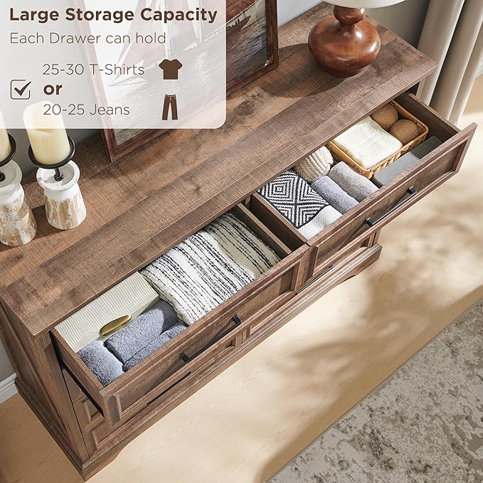 ACCOHOHO Farmhouse 8 Drawers Dresser Chests for Bedroom,52" Wide Wood Rustic Chest of Drawers with Metal Handle,Natural Texture,Drawer Organizer for Bedroom,Living Room,Hallway and Entryway,LB