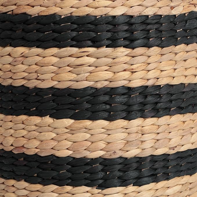 JONATHAN Y TBL2501A Aimee 15.7" Modern Minimalist Alternating Hand-Woven Hyacinth Ottoman for Living Room, Bedroom, Entryway, Foyer, Natural Seagrass Foot Stool, Handwoven Footrest, Natural/Black