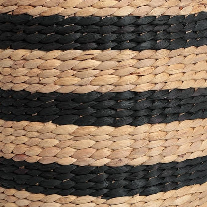 JONATHAN Y TBL2501A Aimee 15.7" Modern Minimalist Alternating Hand-Woven Hyacinth Ottoman for Living Room, Bedroom, Entryway, Foyer, Natural Seagrass Foot Stool, Handwoven Footrest, Natural/Black