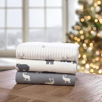 Eddie Bauer - Flannel Sheets Full Size, Anti-Pilling & Wrinkle Resistant Cotton, Touchably Soft for All-Season Comfort - Bed Sheets with Matching Pillowcases & Fitted Sheet (Bear Family Grey)
