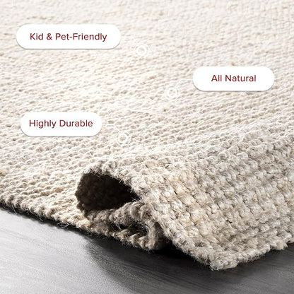 nuLOOM Ashli Solid Farmhouse Jute Area Rug, 8' Square, Off-white