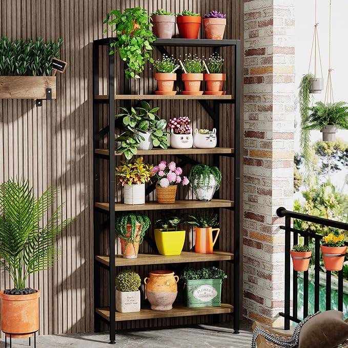Tribesigns 71 Inch Industrial Bookshelf, 6 Shelf Etagere Bookcase, Free Standing Open Book Shelves Storage Display Shelf, Wood Shelving Units Organizer Rack for Home Office Living Room, Black and Wood