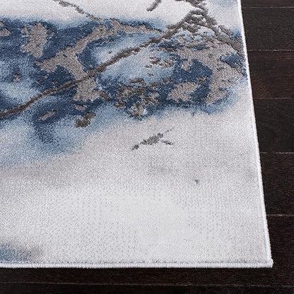 SAFAVIEH Craft Collection Area Rug - 6'7" Square, Grey & Blue, Modern Abstract Design, Non-Shedding & Easy Care, Ideal for High Traffic Areas in Living Room, Bedroom (CFT877L)