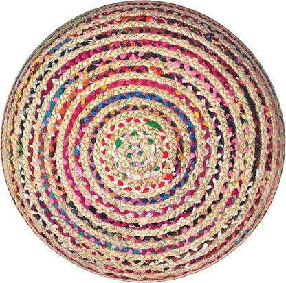 SIMPLIHOME Margo Boho Contemporary Round Large Pouf in Multi Color for the Living Room, Bedroom and Kids Room