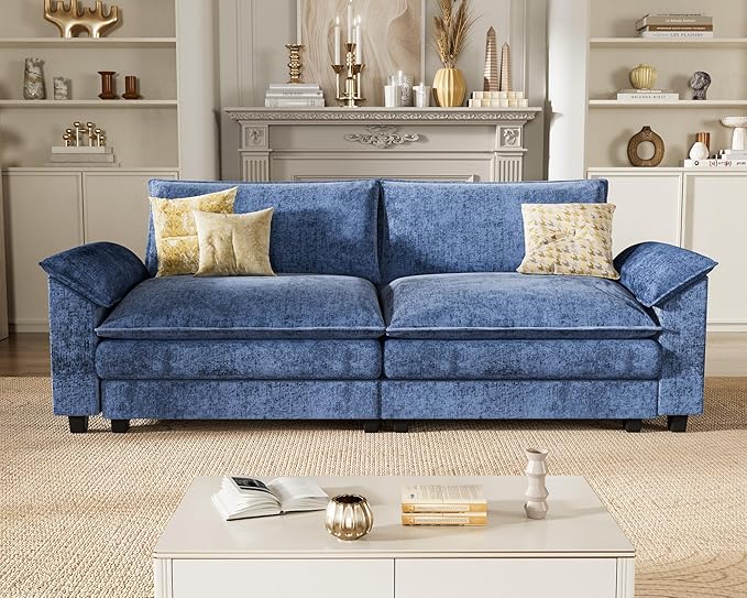 Homall 80" Modular Sectional Sofa, Loveseat Sofa Couch with Double-Layer Cushion, DIY Combination Chenille Deep 2-Seat Cloud Couch for Living Room, Apartment (Dark Blue, Loveseat Sofa)