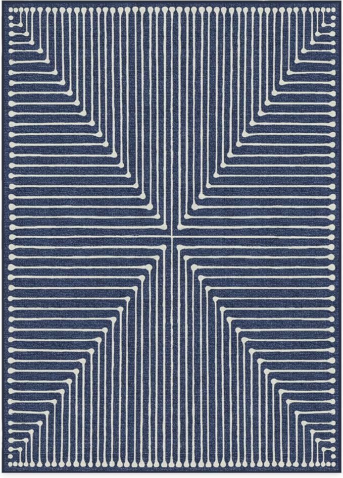 RUGGABLE x Jonathan Adler Machine Washable Modern Area Rug – Inkdrop Lapis Blue 10x14, Stain-Resistant, Non-Slip – Large Rugs for Living Room, Bedroom, Hallway, Entryway & Office–with Cushioned Pad