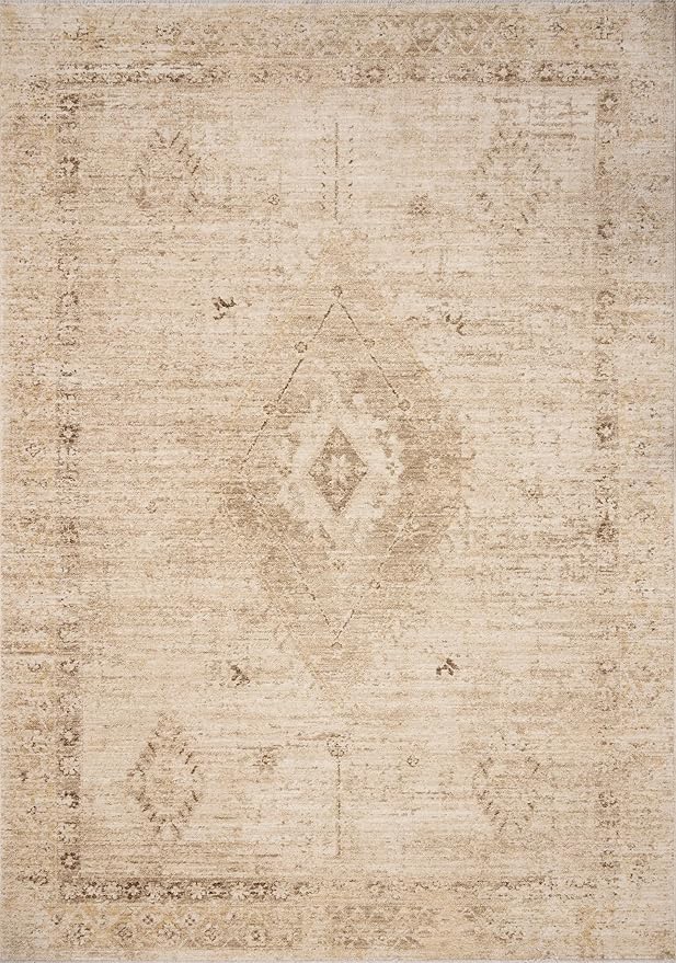 Loloi Chris Loves Julia Palma Collection PLM-06 Natural/Smoke 5'-3" x 7'-6" Fringe Area Rug Vintage Style Boho Living Room Bedroom Carpet