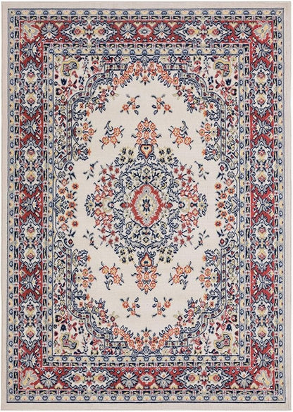 Home Dynamix Premium Sakarya Traditional Medallion Border Area Rug, Ivory/Red, 7'9"x10'8" Rectangle