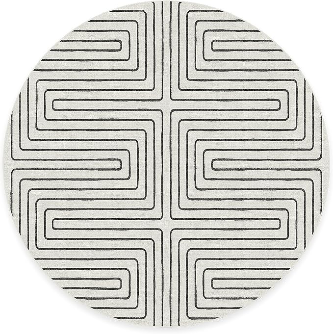 RUGGABLE x Jonathan Adler Machine Washable Area Rug – Labyrinth Black/Ivory 6 ft Round, Stain-Resistant, Non-Slip – Medium Rugs for Living Room, Bedroom, Hallway, Entryway & Office–with Standard Pad