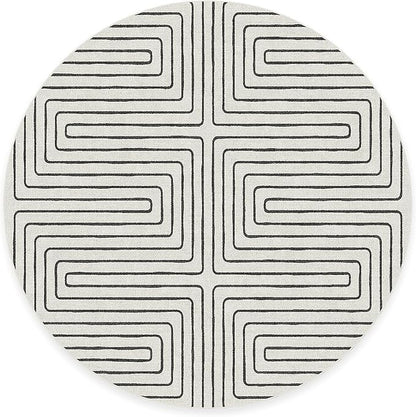 RUGGABLE x Jonathan Adler Machine Washable Area Rug – Labyrinth Black/Ivory 6 ft Round, Stain-Resistant, Non-Slip – Medium Rugs for Living Room, Bedroom, Hallway, Entryway & Office–with Cushioned Pad