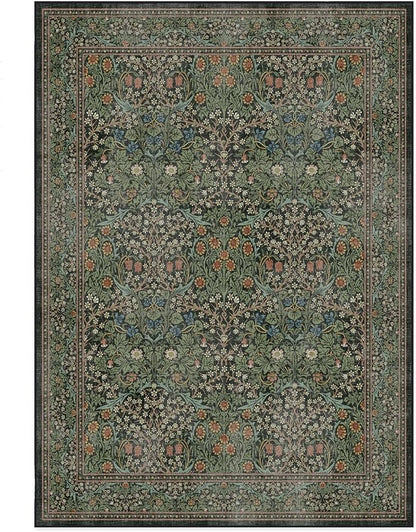 RUGGABLE x Morris & Co Washable Area Rug – Blackthorn Forest Green 5x7, Stain-Resistant, Non-Slip – Medium Machine Washable Rugs for Living Room, Bedroom, Hallway, Entryway & Office–with Standard Pad