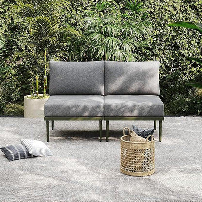 Sundale Outdoor 3 Pieces Patio Furniture Set, Metal Outdoor Sectional Sofa with 6 Inch Olefin Cushion and Coffee Table, All-Weather Modern Outdoor Conversation Sets (Green Frame)