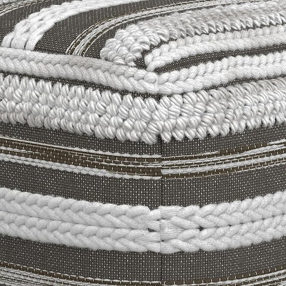 SIMPLIHOME Sommer Boho Square Pouf in Natural/Taupe Grey Handloom Woven Pattern for the Living Room, Bedroom and Kids Room