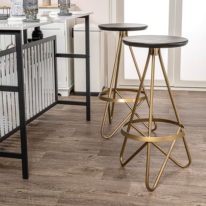 JONATHAN Y BSL1000C Spiroa 30" Modern Industrial Metal Backless Circular Bar Stool for Home, Kitchen, Dining Room, Workspaces, Cafes and Resturants, Black Seat with Gold Frame